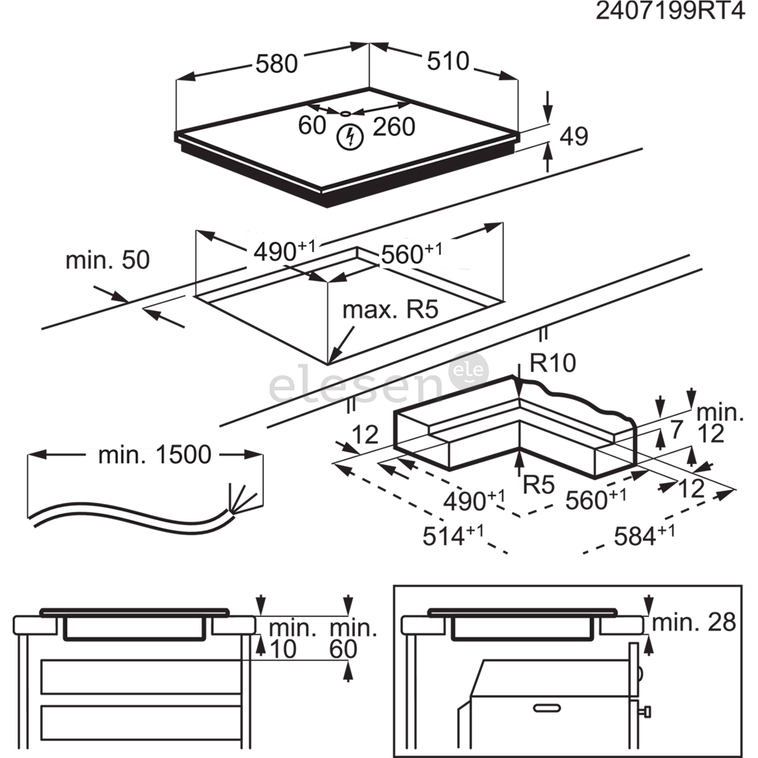 AEG 7000 Series SaphirMatt® Hob2Hood, width 58 cm, frameless, black - Built-in induction hob