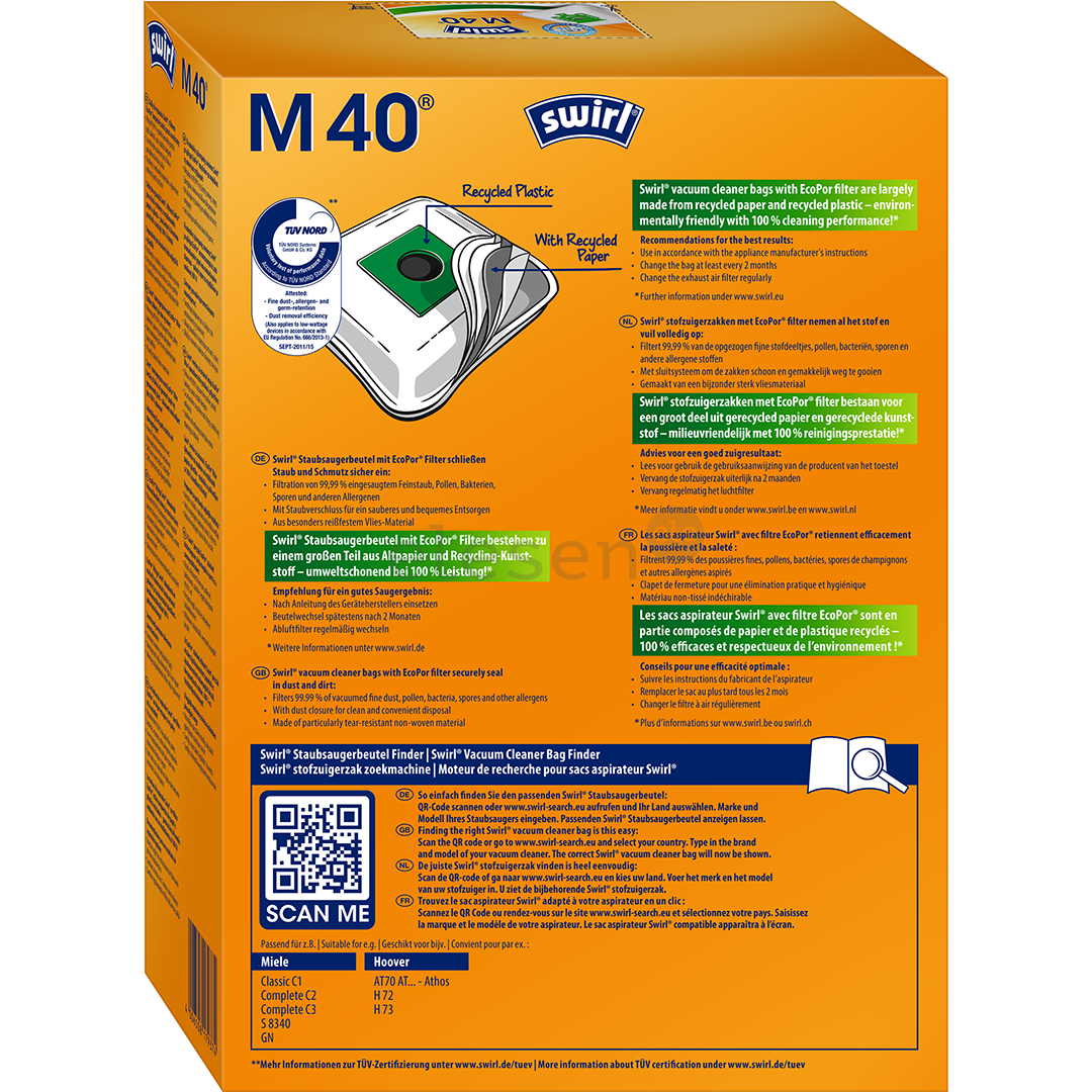Dulkių siurblių maišeliai Swirl M 40, 4vnt Prekė - M40MNEW