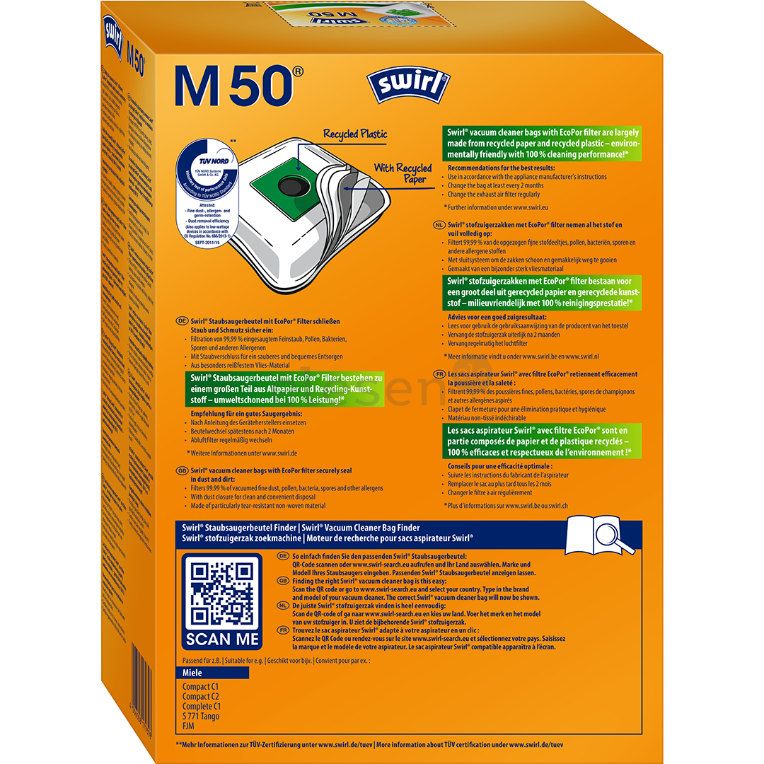 Dulkių siurblių maišeliai Swirl M 50, 4vnt Prekė - M50