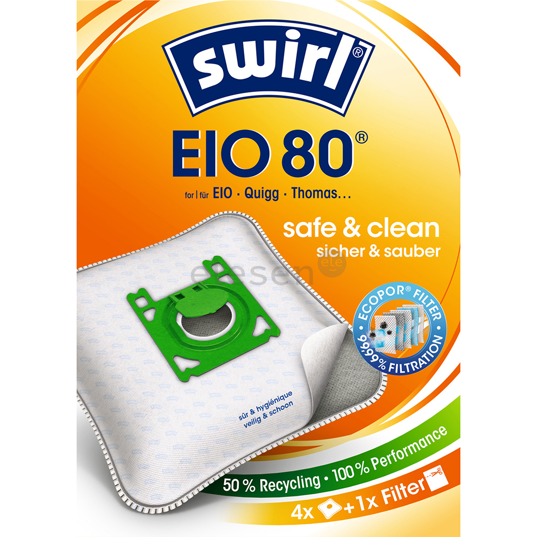 Dulkių siurblių maišeliai Swirl Micropor EIO 80, 4vnt Prekė - EIO80MNEW