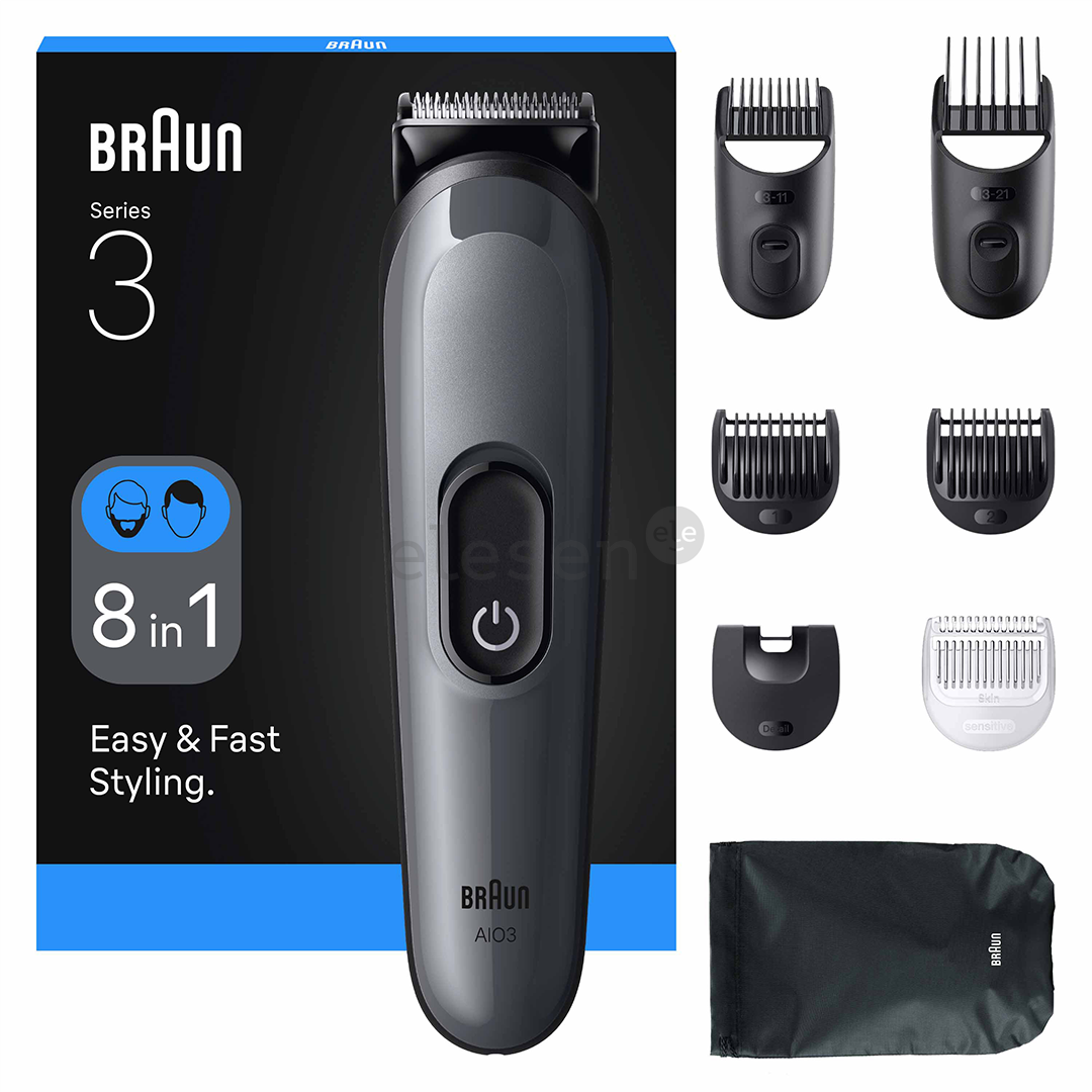 Braun Series 3, 8-in-1, tamsiai pilka - Plaukų kirpimo mašinėlė