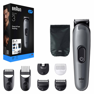 Braun Series 3, 8-in-1, tamsiai pilka - Plaukų kirpimo mašinėlė