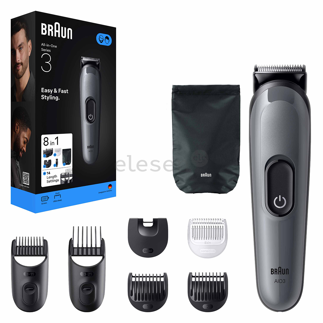 Braun Series 3, 8-in-1, tamsiai pilka - Plaukų kirpimo mašinėlė