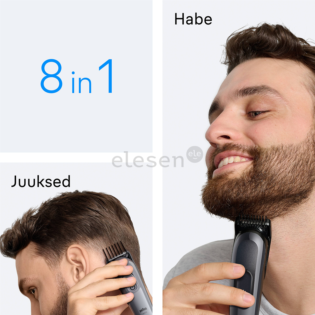 Braun Series 3, 8-in-1, tamsiai pilka - Plaukų kirpimo mašinėlė
