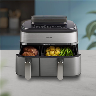 Philips 5000 Series Dual Basket Airfryer, 9 L, 2750 W, sidabro spalvos - Karšto oro gruzdintuvė