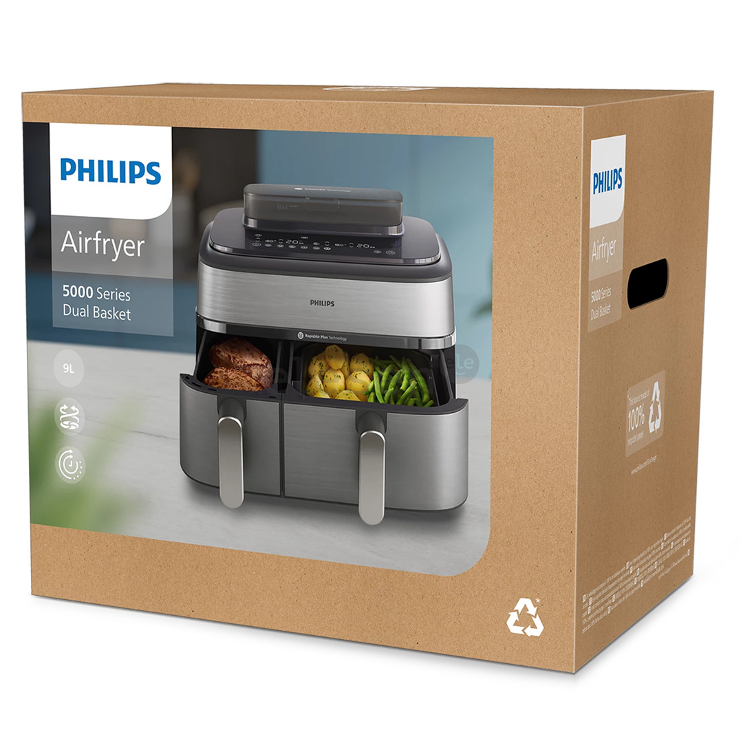 Philips 5000 Series Dual Basket Airfryer, 9 L, 2750 W, sidabro spalvos - Karšto oro gruzdintuvė