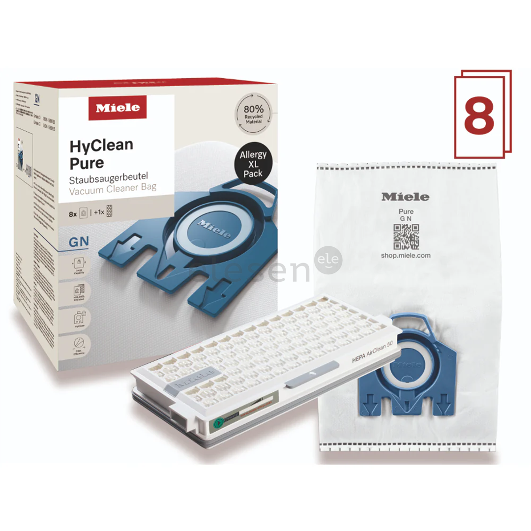 Miele HyClean Pure Allergy XL pakk, 8 шт. - Мешки-пылесборники + фильтр HEPA AirClean