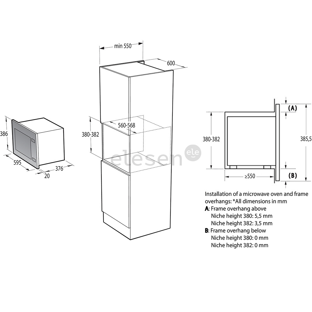 Hisense, 25 L, 1450 W, juoda - Įmontuojama mikrobangų krosnelė su griliu