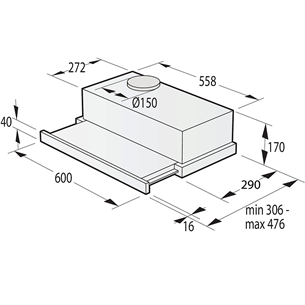 Hisense, 450 m³/h, width 60 cm, black - Built-in cooker hood