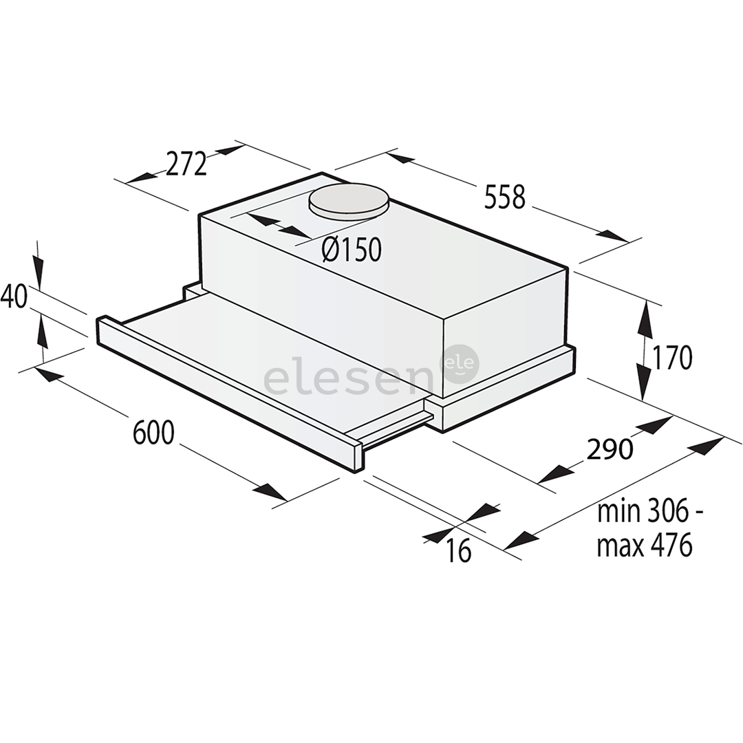 Hisense, 450 m³/h, width 60 cm, black - Built-in cooker hood