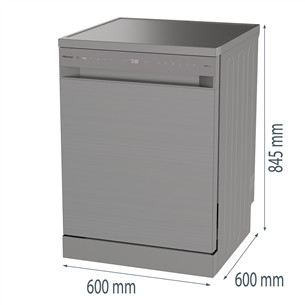 Hisense, 16 place settings, width 60 cm, grey - Free standing dishwasher