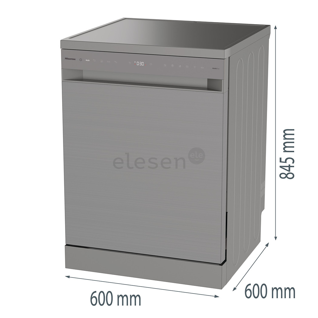 Hisense, 16 place settings, width 60 cm, grey - Free standing dishwasher