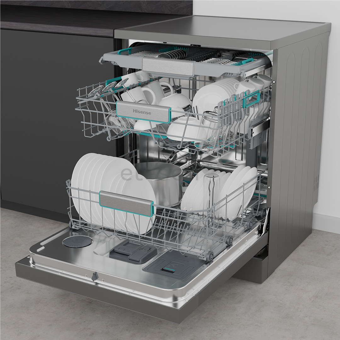 Hisense, 16 place settings, width 60 cm, grey - Free standing dishwasher