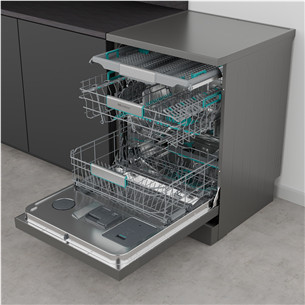 Hisense, 16 place settings, width 60 cm, grey - Free standing dishwasher