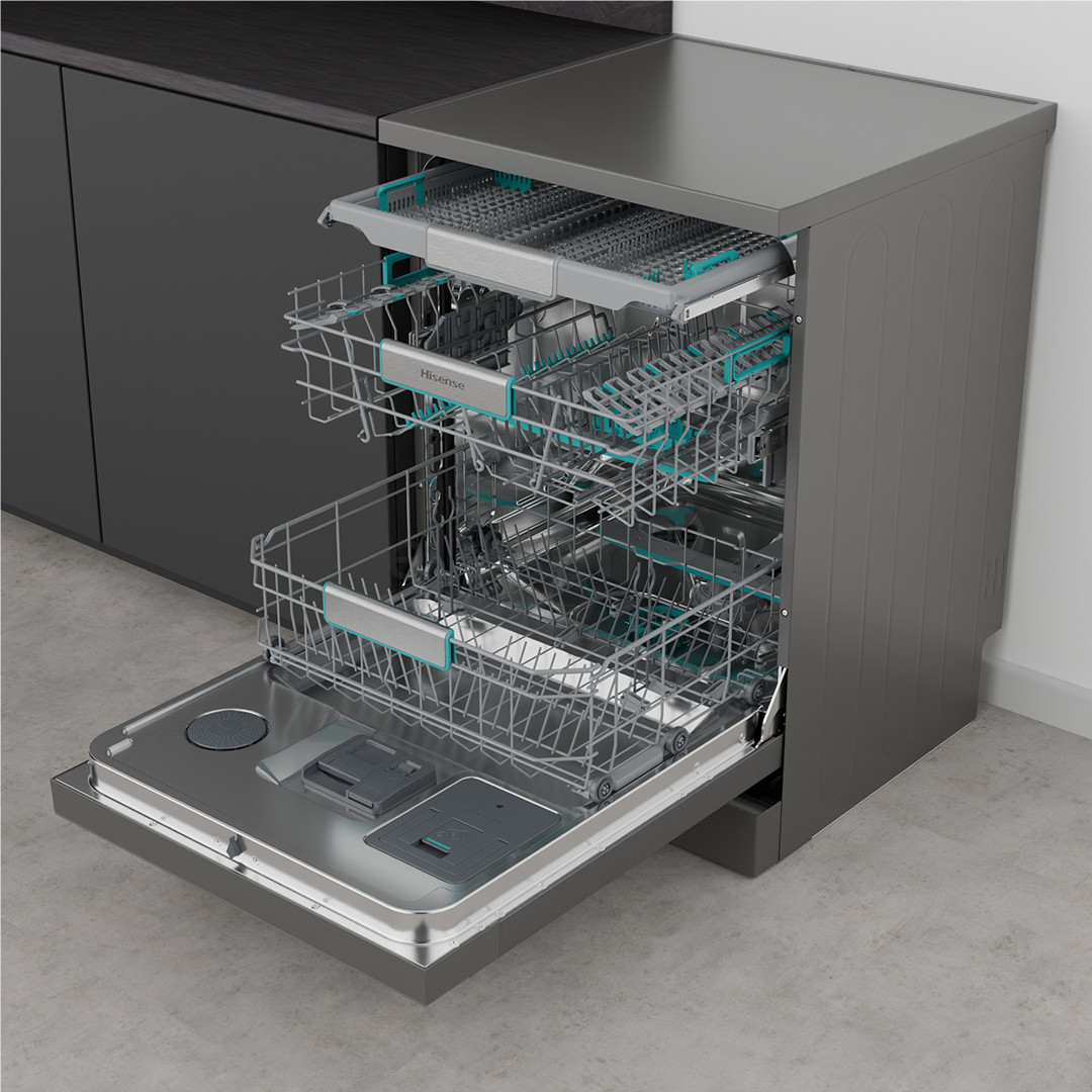 Hisense, 16 place settings, width 60 cm, grey - Free standing dishwasher