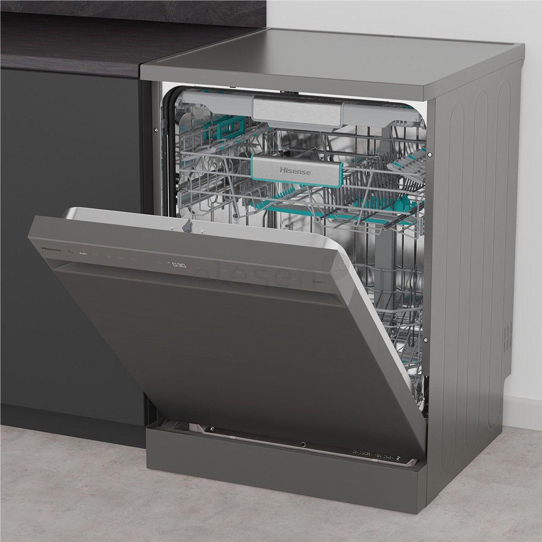 Hisense, 16 place settings, width 60 cm, grey - Free standing dishwasher