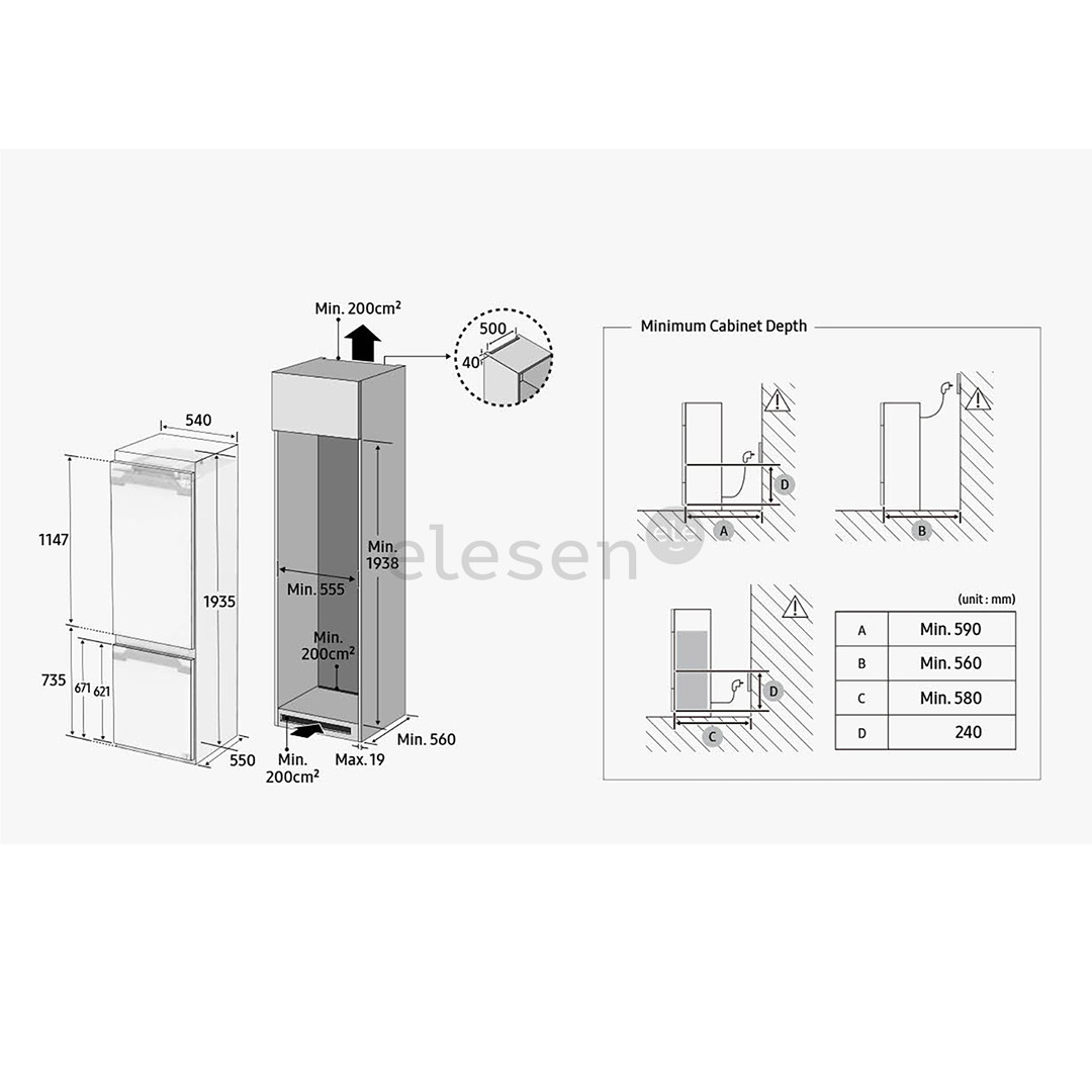 Samsung, NoFrost, 298 л, высота 194 см - Интегрируемый холодильник