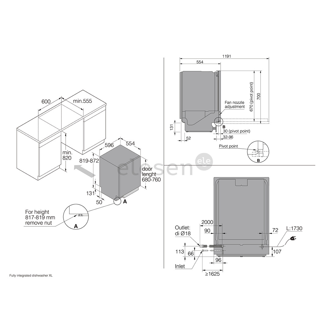 Asko, 14 place settings - Built-in dishwasher
