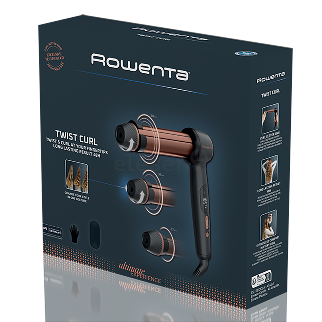 Rowenta Twist Curl, juodos/rožinės - Plaukų garbanojimo žnyplės