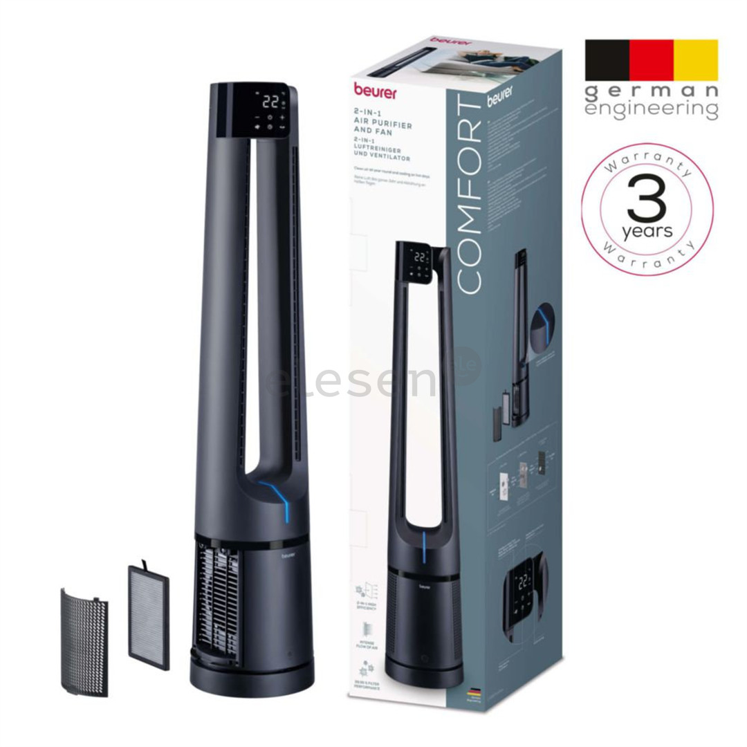 Beurer PureFlow 2-in-1, tamsiai mėlynas - Oro valytuvas ir ventiliatorius