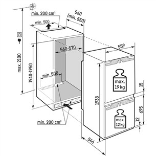 Liebherr Plus BioFresh NoFrost, 274 L, aukštis 194 cm - Įmontuojamas šaldytuvas