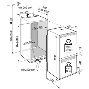 Liebherr Plus BioFresh NoFrost, 274 L, aukštis 194 cm - Įmontuojamas šaldytuvas