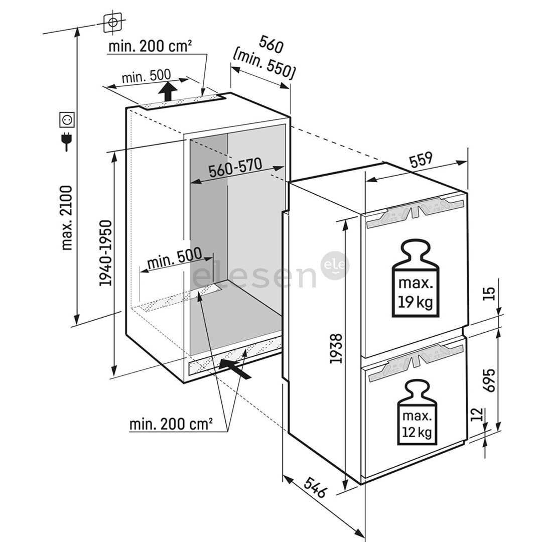 Liebherr Plus BioFresh NoFrost, 274 L, aukštis 194 cm - Įmontuojamas šaldytuvas