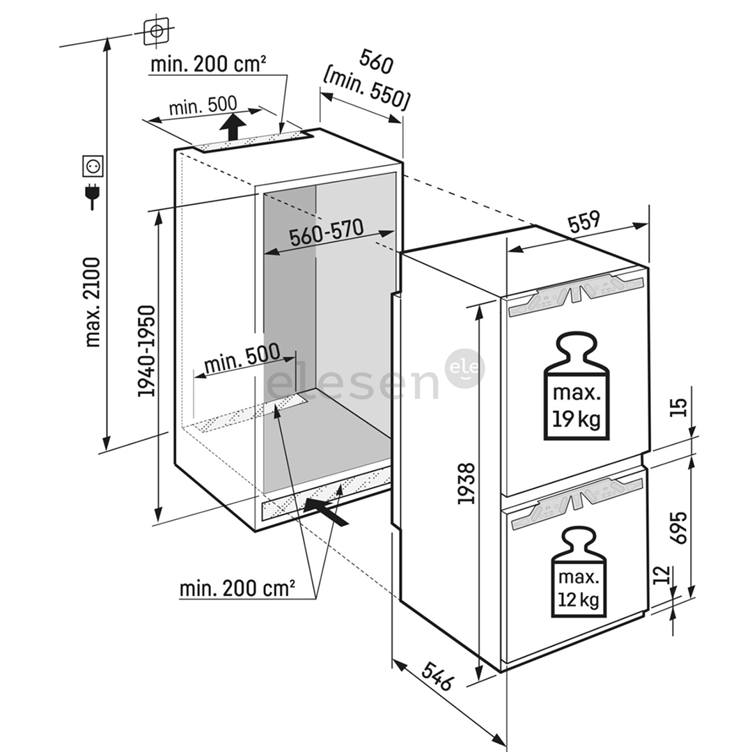 Liebherr Plus BioFresh NoFrost, 274 L, aukštis 194 cm - Įmontuojamas šaldytuvas
