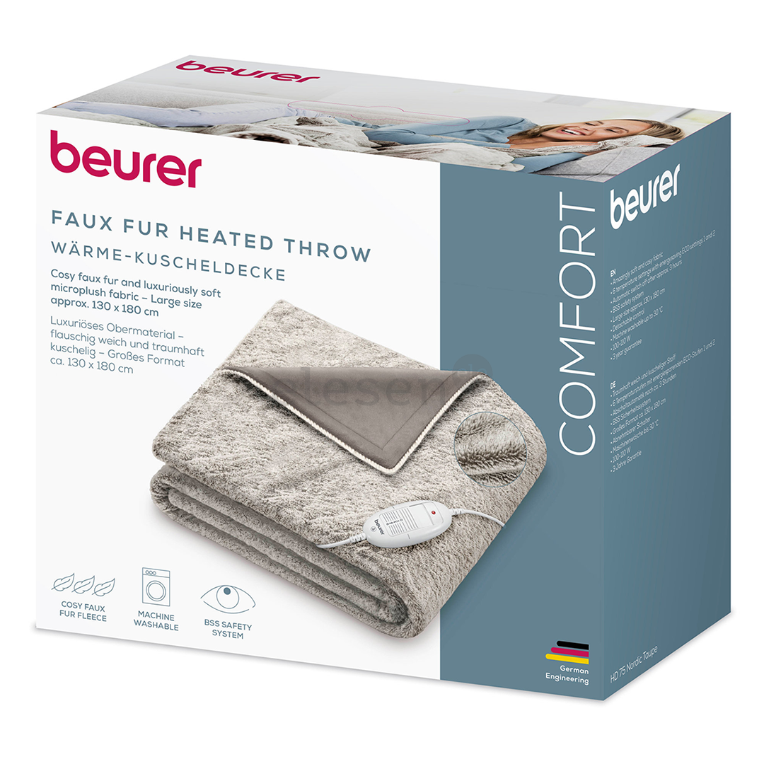 Beurer HD 75 Cosy Nordic, 180x130 cm, pilka - Šildoma antklodė