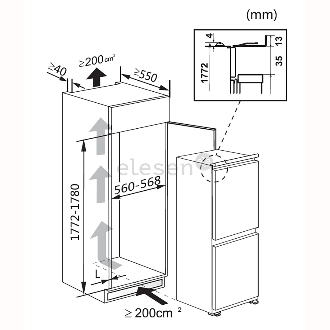 Hisense, NoFrost, 246 L, aukštis 178 cm - Įmontuojamas šaldytuvas