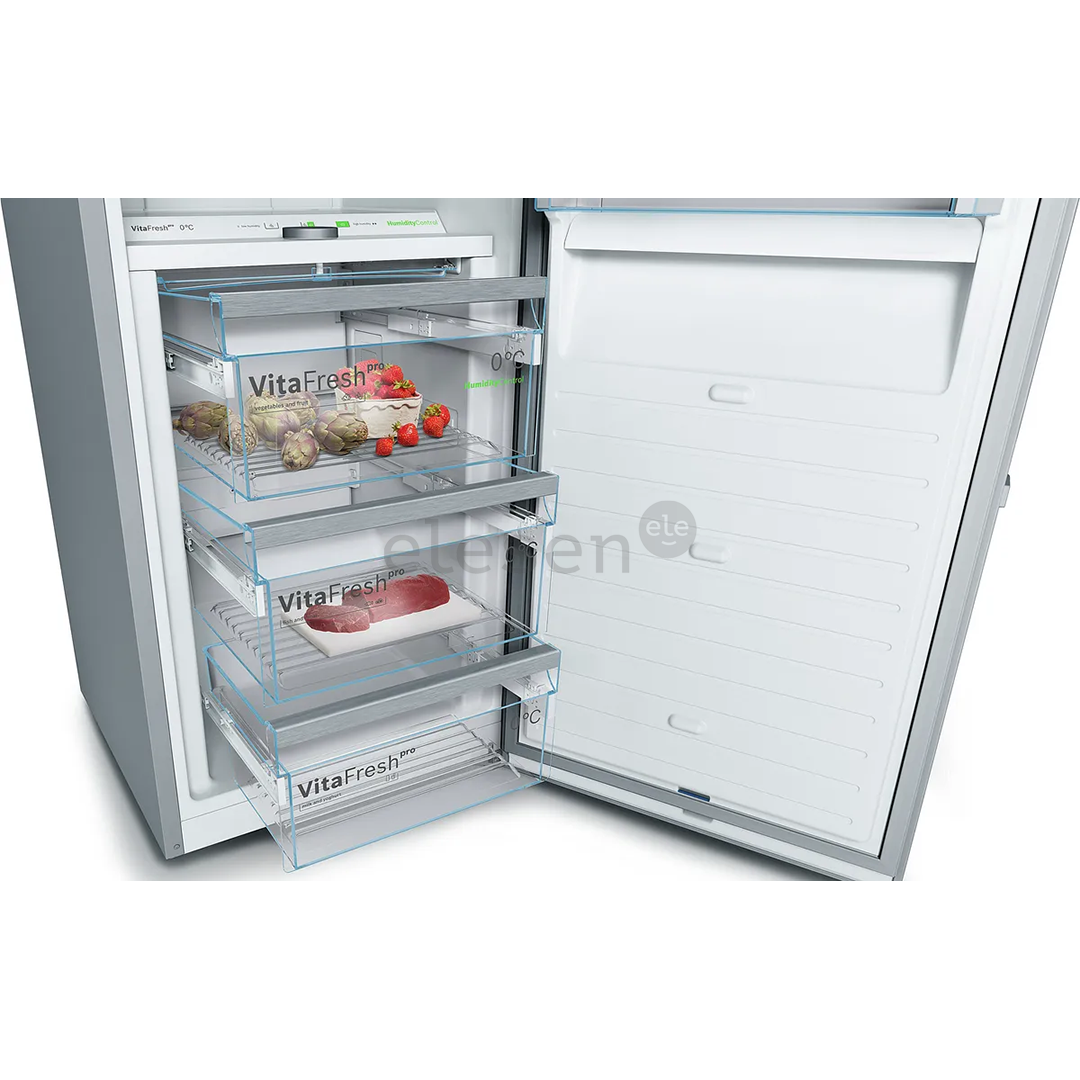 Bosch Series 8, No Frost, 309 L, aukštis 186 cm, nerūdijančio plieno - Šaldytuvas