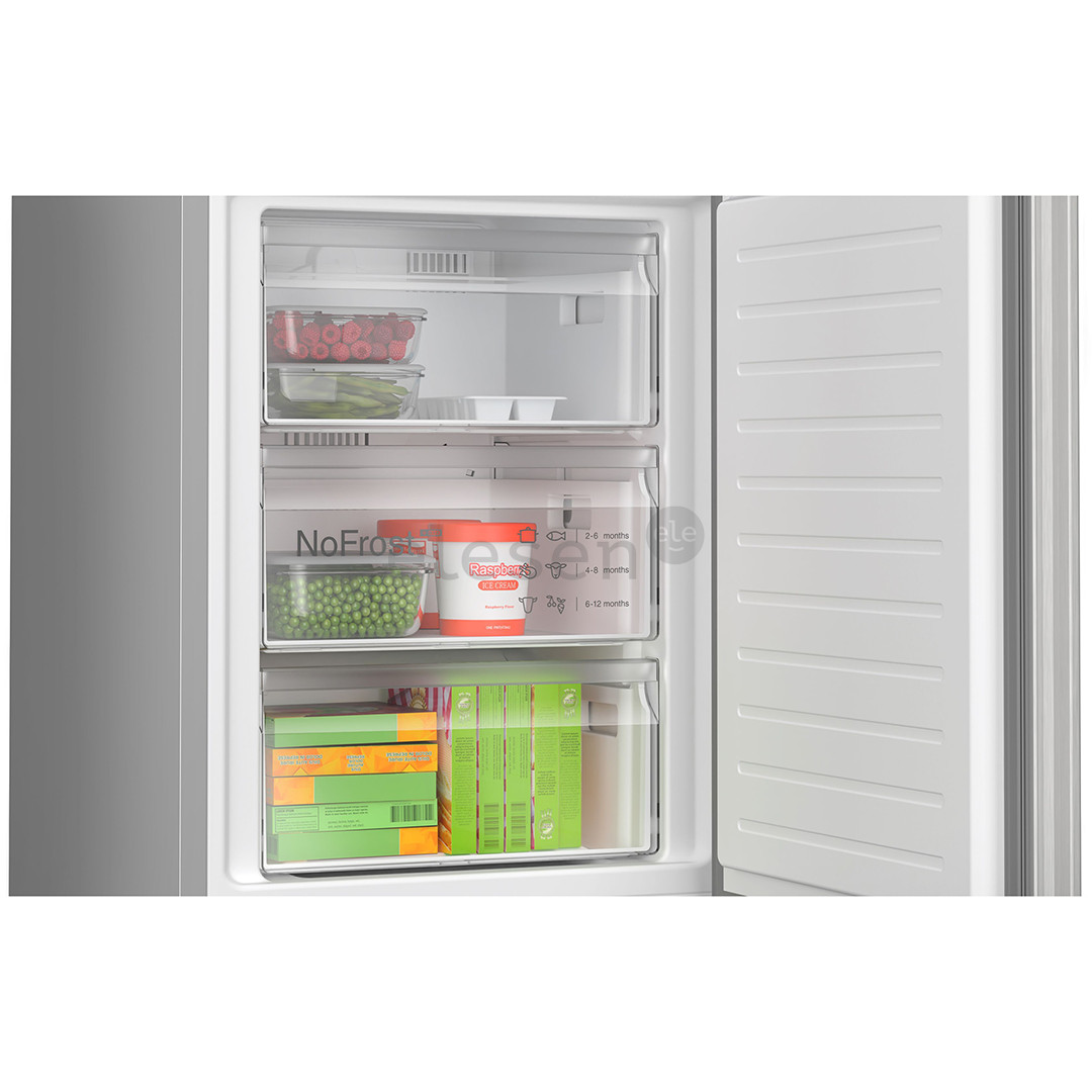 Bosch, Series 4, NoFrost, 363 L, aukštis 203 cm, nerūdijančio plieno - Šaldytuvas