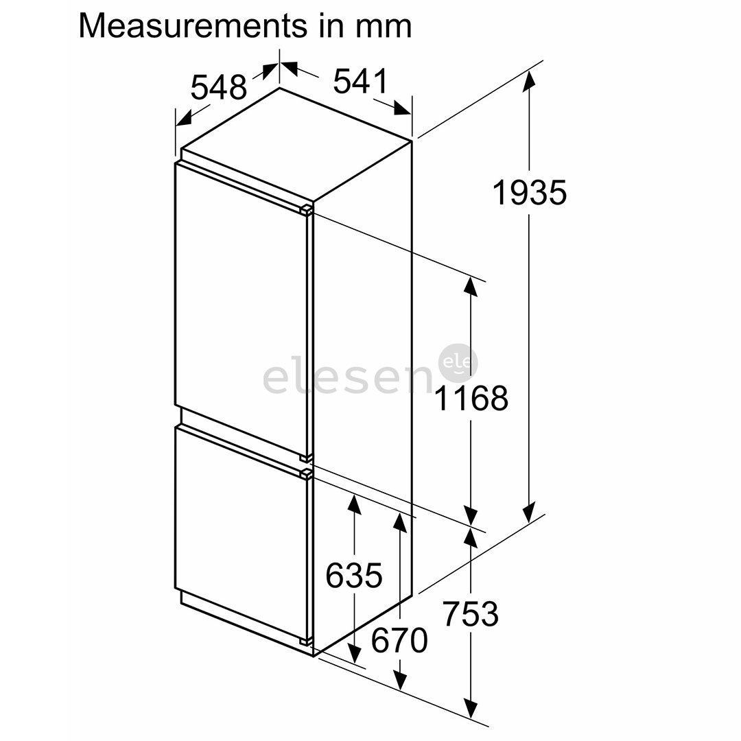 Bosch, Series 2, NoFrost, 290 л, высота 194 см - Интегрируемый холодильник