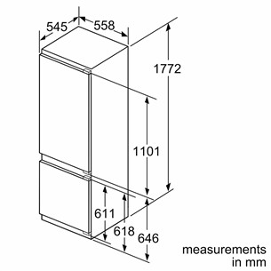 Bosch, Series 6, 270 L, aukštis 178 cm - Įmontuojamas šaldytuvas