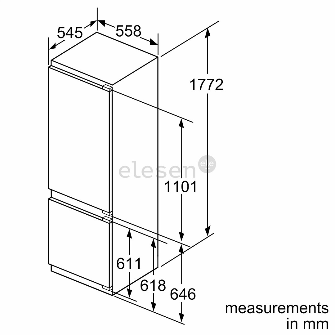 Bosch, Series 6, 270 L, aukštis 178 cm - Įmontuojamas šaldytuvas