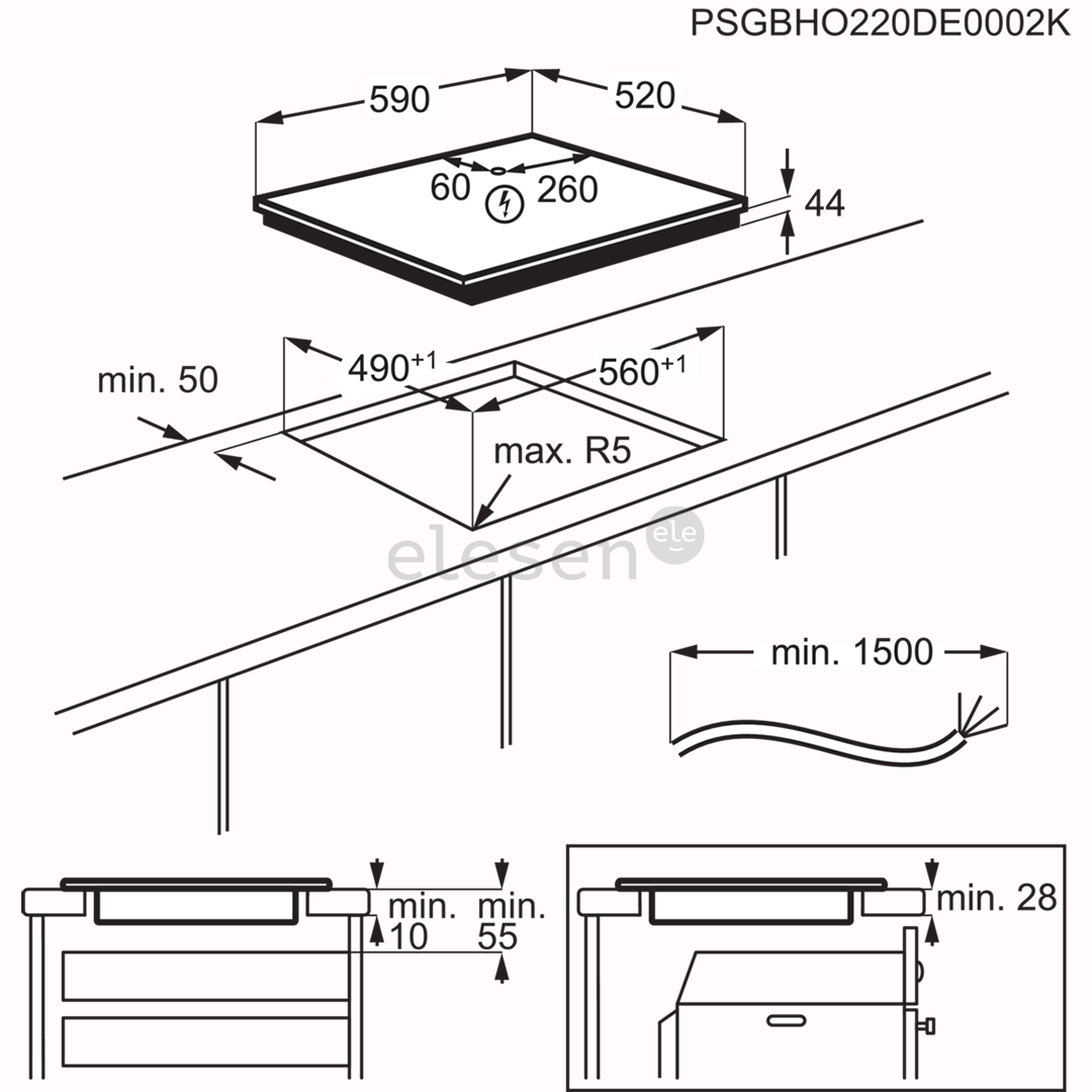 AEG 5000 Series, Hob2Hood, plotis 59 cm, juoda - Įmontuojama indukcinė kaitlentė