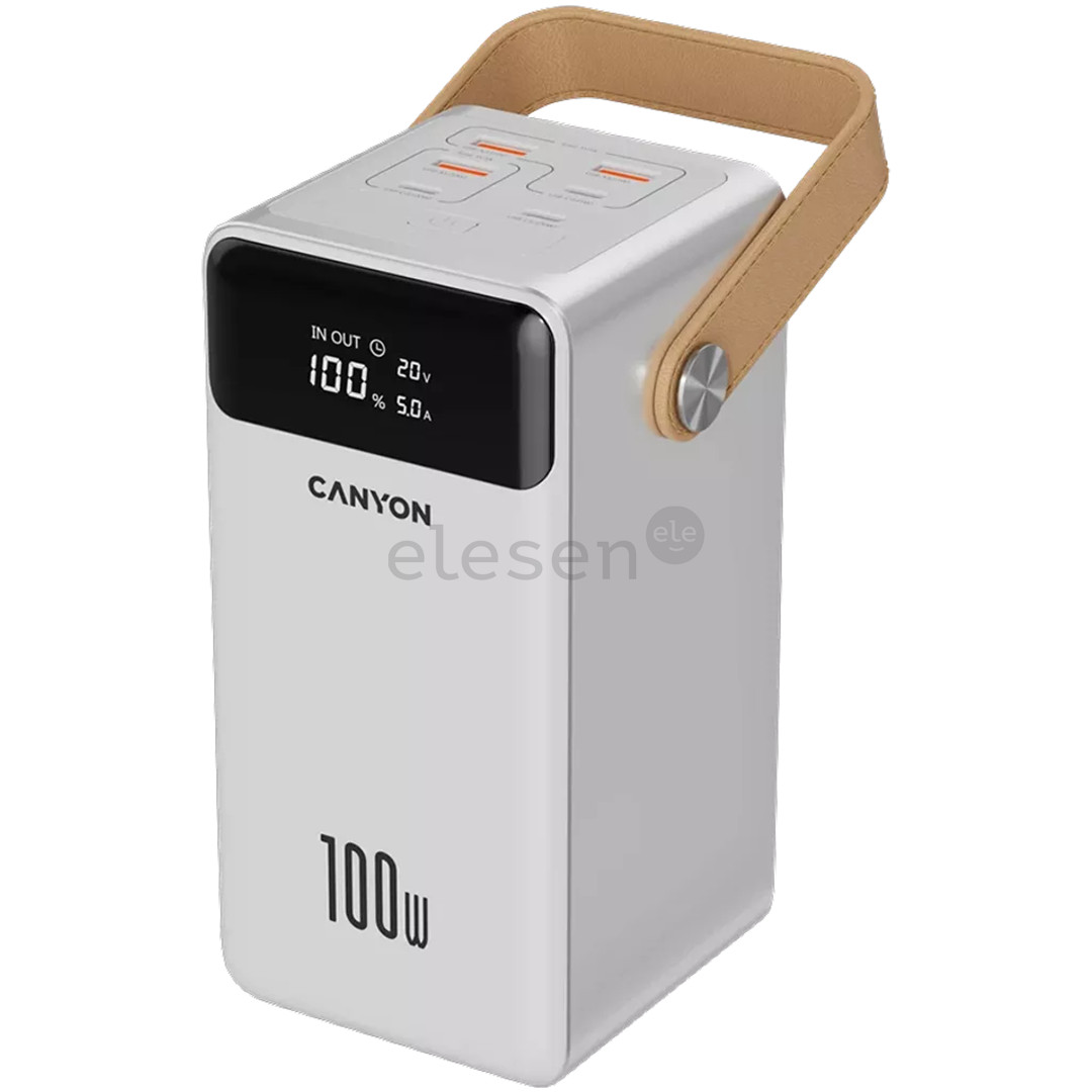 Canyon OnPower 610, 60 000 mAh, 100 W, USB-A, USB-C, balta - Išorinė baterija