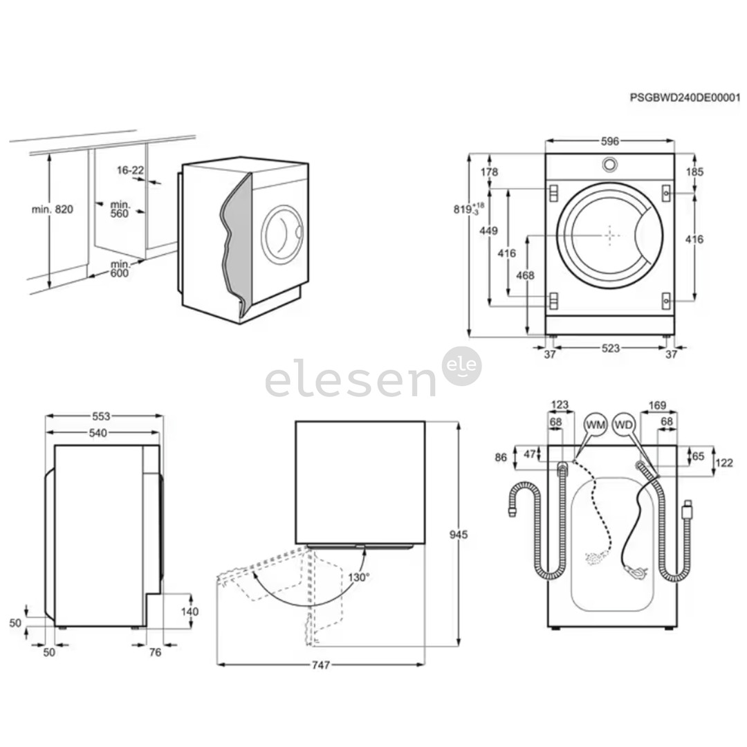 AEG 8000 Series PowerCare, 8 kg, depth 55.3 cm, 1400 rpm - Built-in washing machine