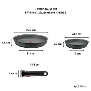 Tefal Ingenio Halo, 22/26 cm, 3-piece set, grey - Frypans + removable handle