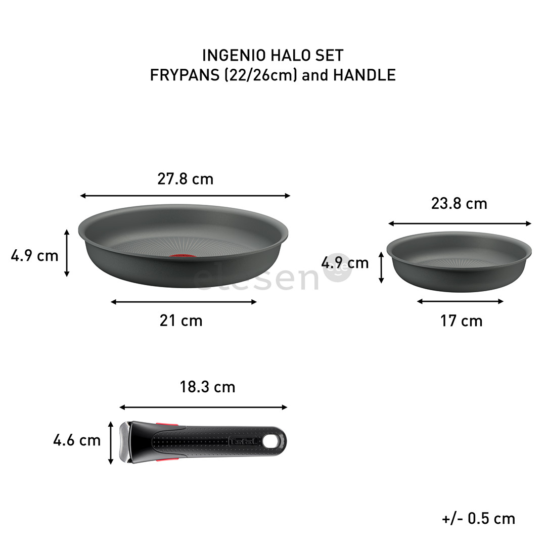 Tefal Ingenio Halo, 22/26 cm, 3-piece set, grey - Frypans + removable handle