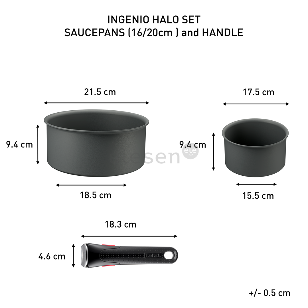 Tefal Ingenio Halo, 16/20 cm, 3 dalių, pilkas - Puodų rinkinys + nuimama rankena