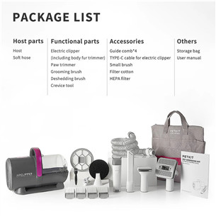 Petkit FurWaker 5-in-1 (AirClipper), su siurbliu, baltas/pilkas - Gyvūnų priežiūros įrenginys