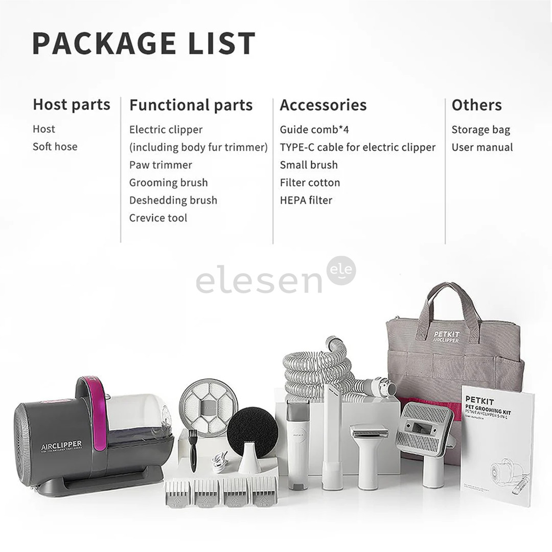 Petkit FurWaker 5-in-1 (AirClipper), su siurbliu, baltas/pilkas - Gyvūnų priežiūros įrenginys