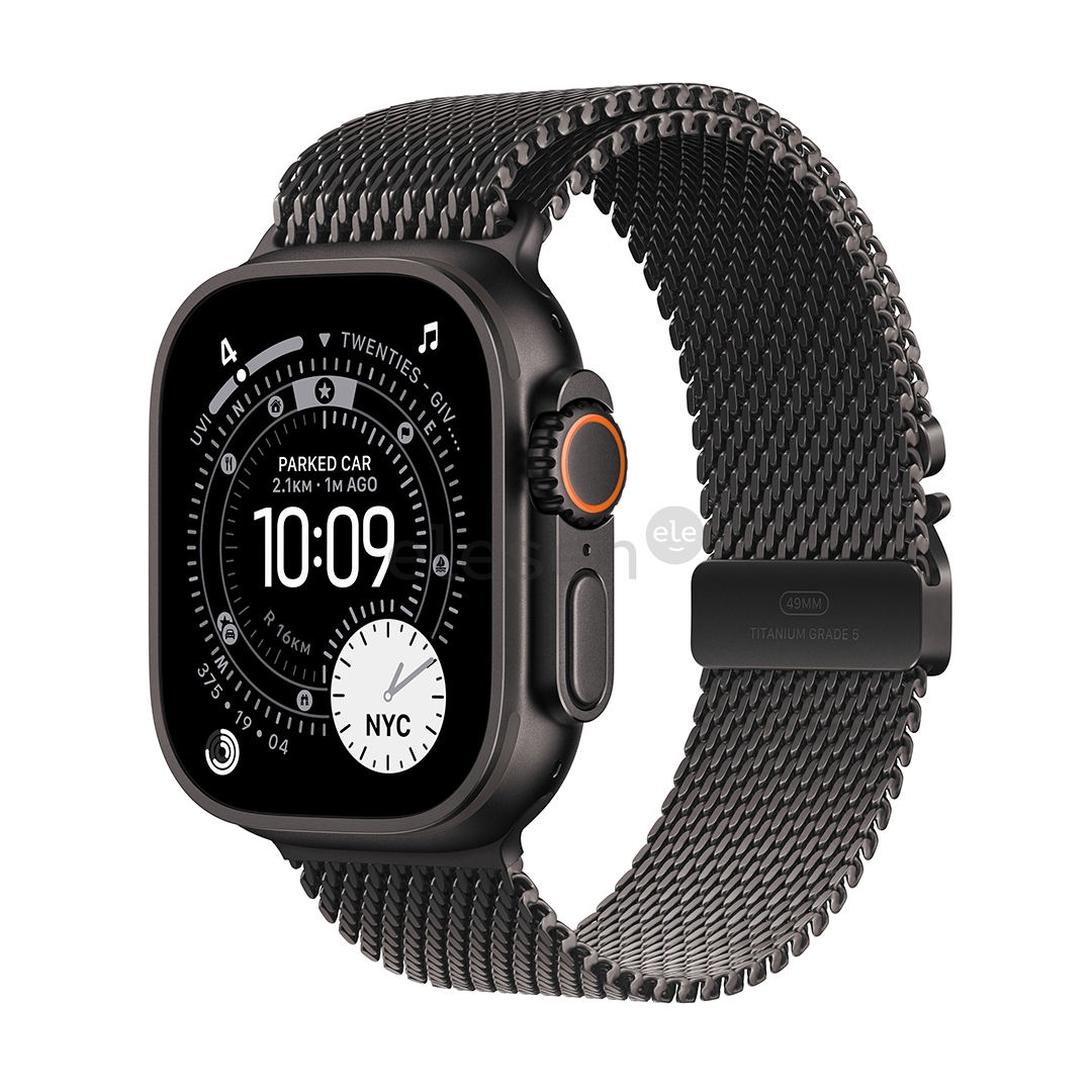 Apple Watch Ultra 3, 49 mm, Titanium Milanese Loop, Small, black titanium / black - Smartwatch