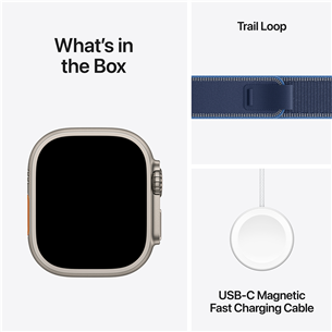 Apple Watch Ultra 3, 49 mm, Trail Loop, M/L, natural titanium / bright blue- Smartwatch