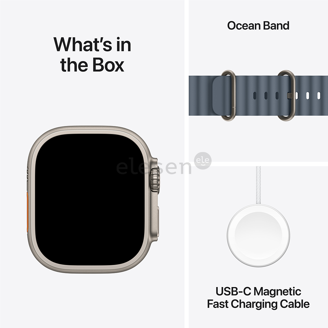 Apple Watch Ultra 3, 49 mm, Ocean Band, natural titanium / anchor blue - Smartwatch