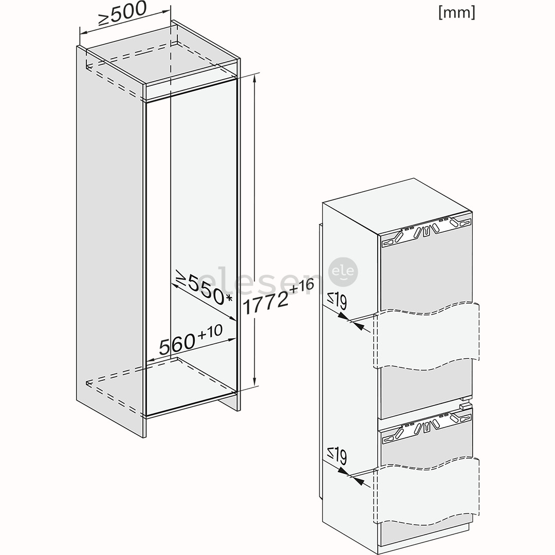 Miele, NoFrost, 253 L, height 177 cm - Built-in refrigerator