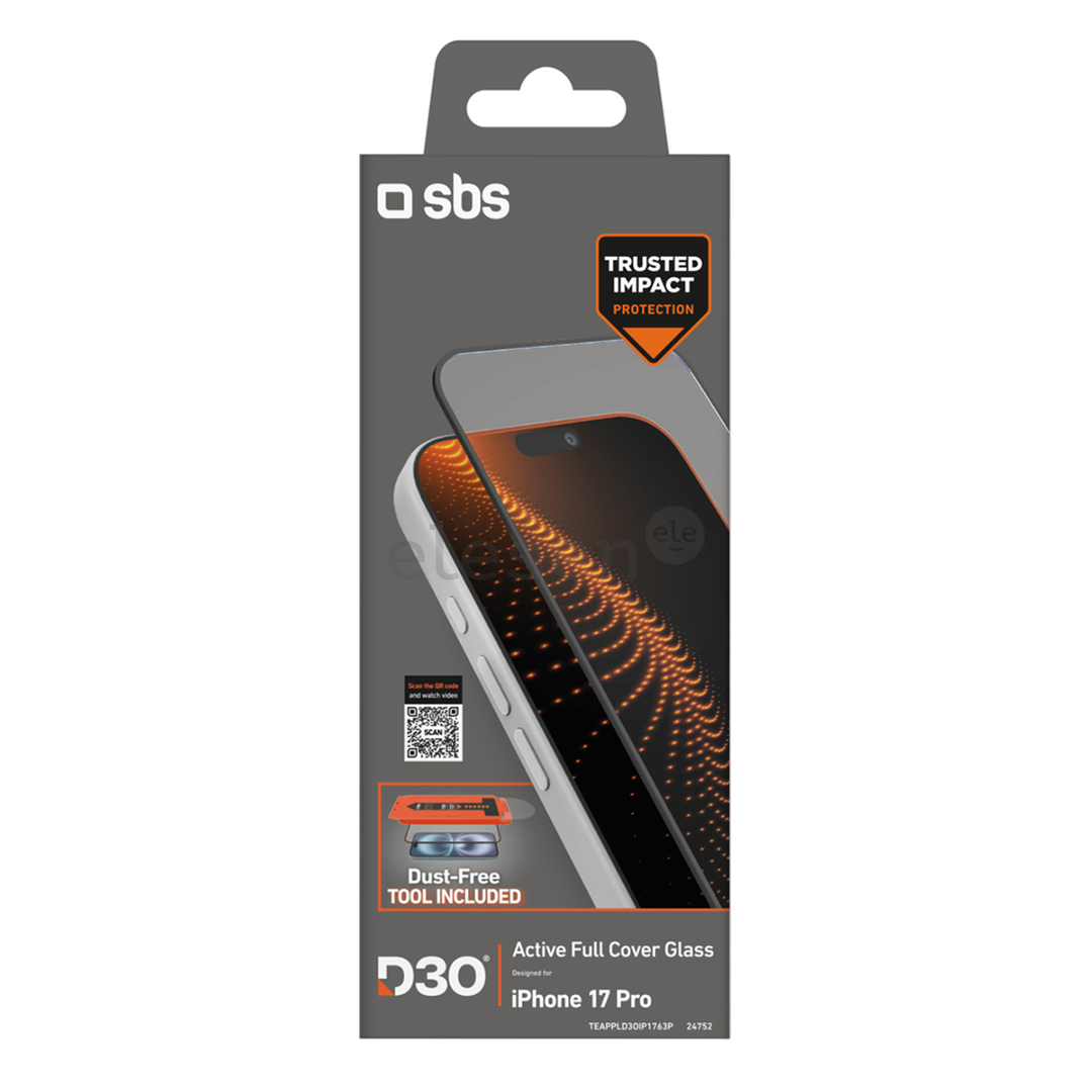 SBS D3O Screen Protector with Applicator, iPhone 17 Pro, черный - Защита для экрана
