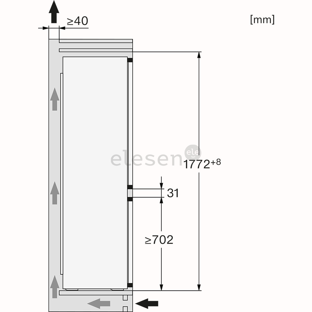 Miele, NoFrost, 260 L, height 178 cm - Built-in refrigerator