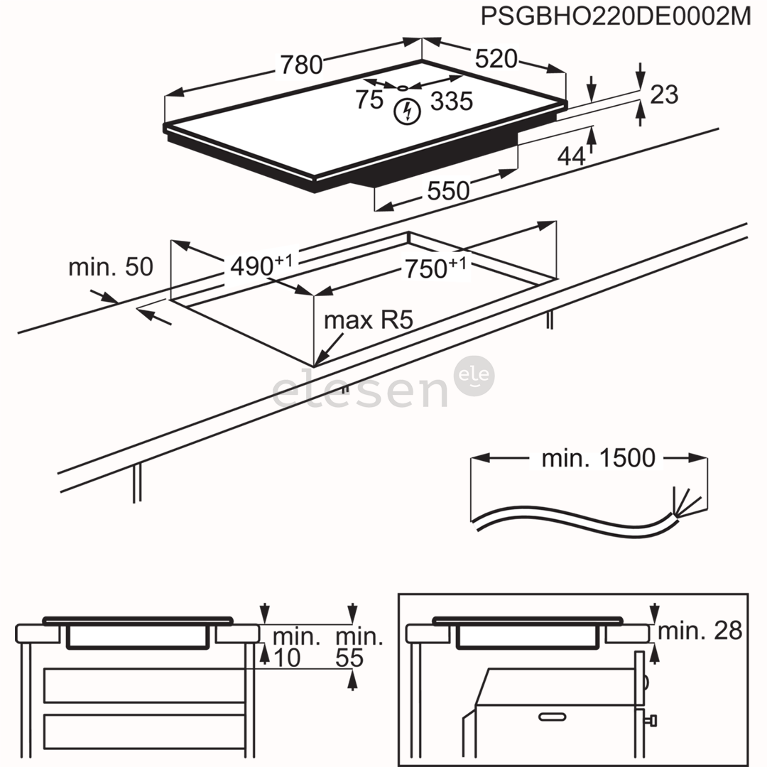 Electrolux 600 SaphirMatt SE® Bridge Hob2Hood, width 80 cm, black - Built-in induction hob